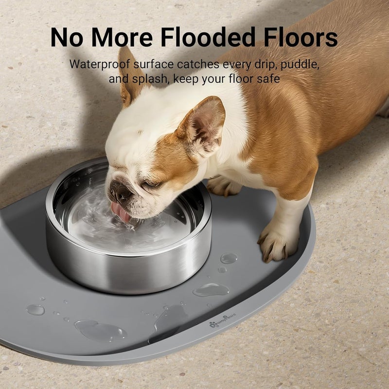 DownyPaws Dog Food Mats for Floors Waterproof, BPA Free Silicone Dog Bowl Mat, Non-Slip Pet Feeding Mat with High Raised Edge, Cat Placemat for Messy Drinkers, 24"×17", Gray - Image 3